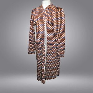 LOGO by Lori Goldstein Multicolor Knit Open Cardigan - Brown, White, Blue